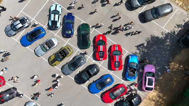 Aerial view of a sports car grid